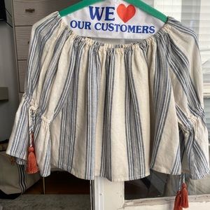 Tularosa off shoulder chambray striped top